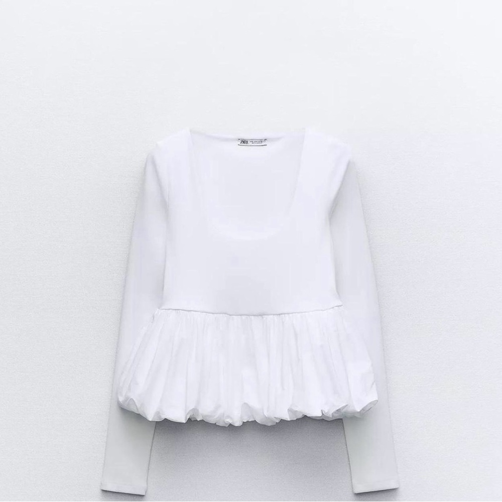 Zara White Peplum Top